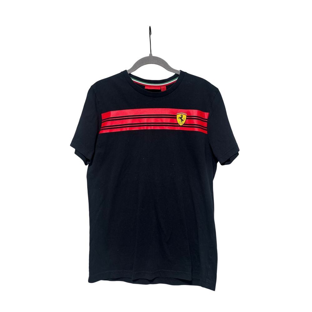 Ferrari Black Red Stripe Logo T-Shirt Small - Picture 2 of 7